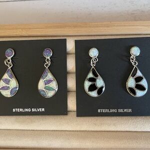 Zuni Sterling Silver opalite Earrings Native American Handmade